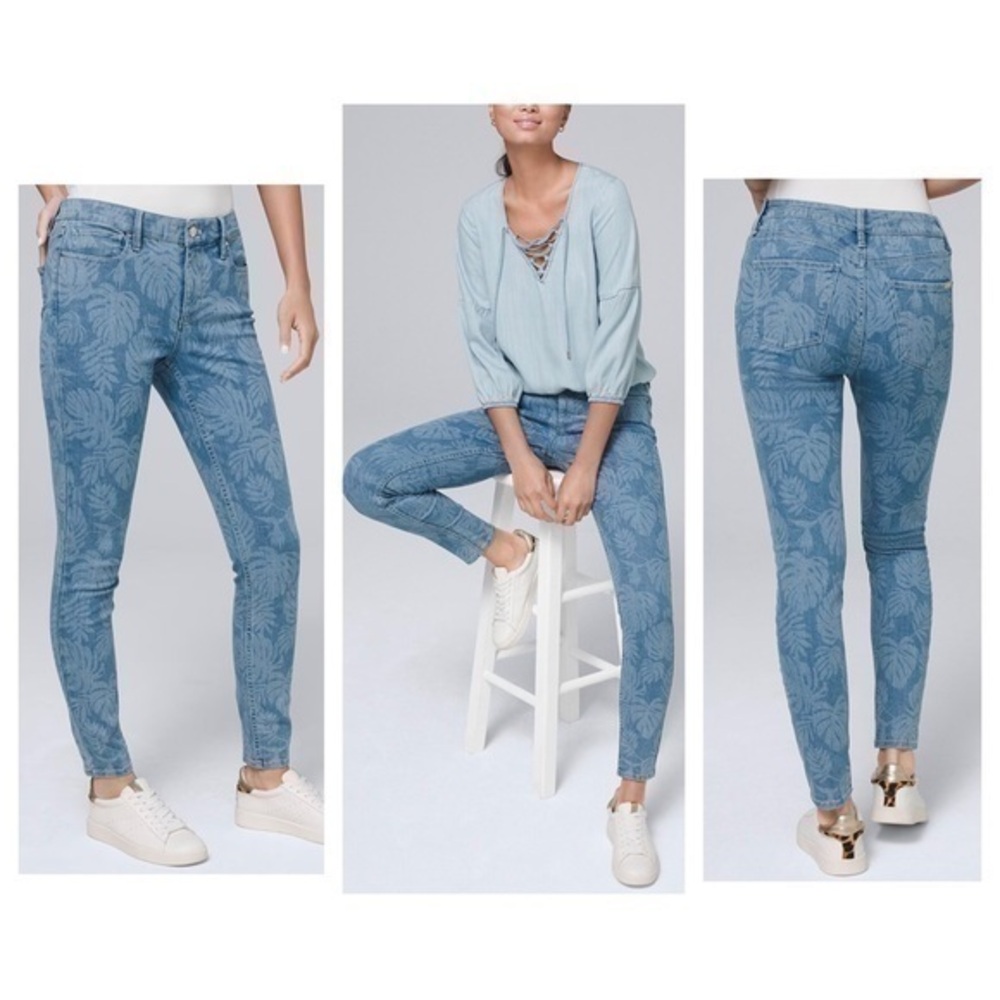 White House Black Market Palm Mid-Rise Laser-Printed Skinny Jeans 4